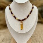 Yellow Crystal Pendant on Amber Glass Necklace - Image 2