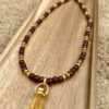 Yellow Crystal Pendant on Amber Glass Necklace - Image 3