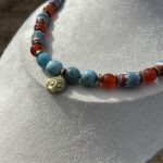 Larimar and Orange Agate African Mask Necklace - Image 2